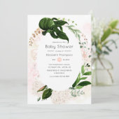 Rose Gold & Blush Geometric Greenery Baby Dusche Einladung (Stehend Vorderseite)