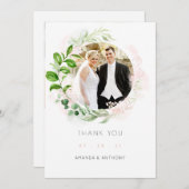 Rose Gold & Blush Geometric Greenery Hochzeitsfeie Dankeskarte (Vorne/Hinten)