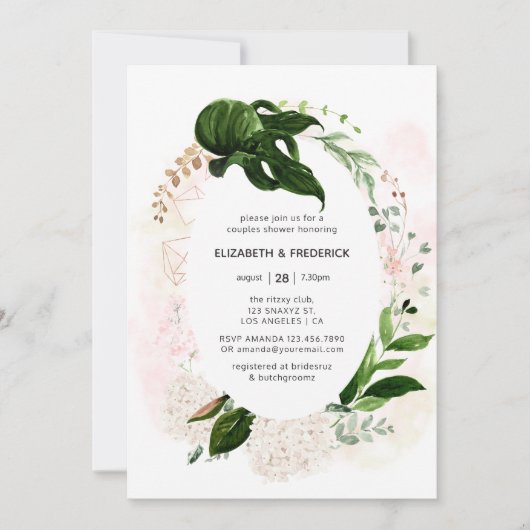 Rose Gold Blush Geometric Grüne Paare Dusche Einladung (Vorderseite)