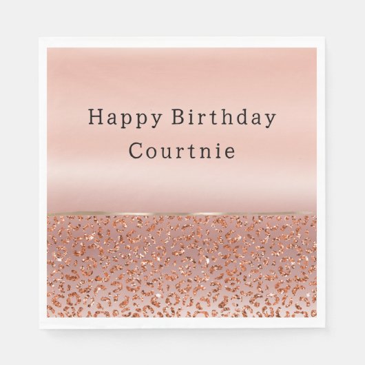 Rose Gold Blush Glam Glitzer Leopard Serviette (Vorderseite)