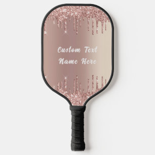 Rose Gold Blush Glitter Add Text Pickleball Paddle