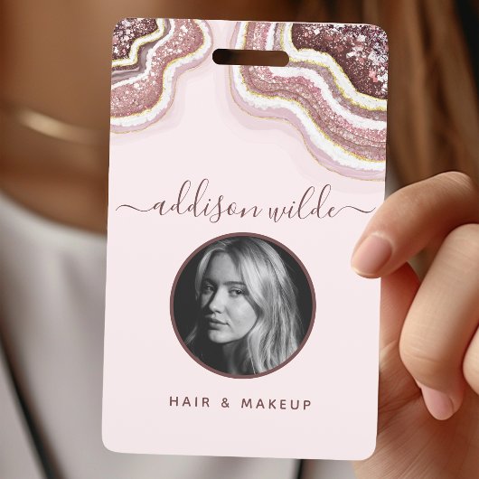 Rose Gold Blush Glitzer Agate Geode Luxe ID Abzeic Ausweis