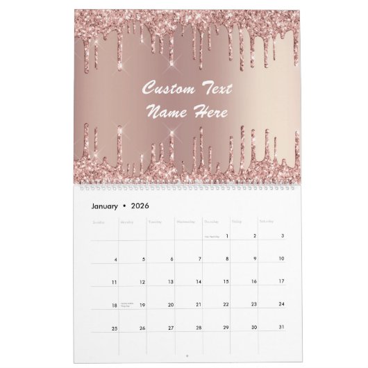 Rose Gold Blush Glitzer Benutzerdefinierter Text-G Kalender (Jan 2026)
