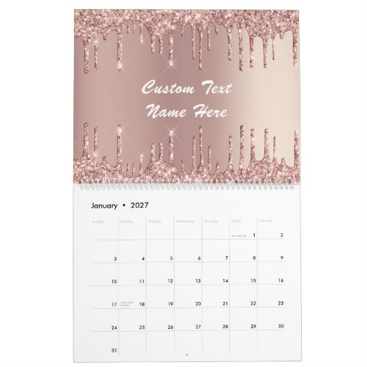 Rose Gold Blush Glitzer Benutzerdefinierter Text-G Kalender (Jan 2027)