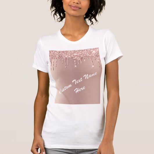 Rose Gold Blush Glitzer Benutzerdefinierter Text T T-Shirt (Vorderseite)