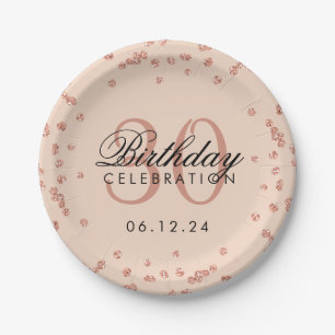 Rose Gold Blush Glitzer Confetti 30. Geburtstag Pappteller