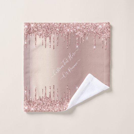 Rose Gold Blush Glitzer Custom Text Bath Handtüche Badhandtuch Set (Waschlappen)