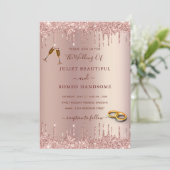 Rose Gold Blush Glitzer Hochzeit Einladung Tropfen (Stehend Vorderseite)