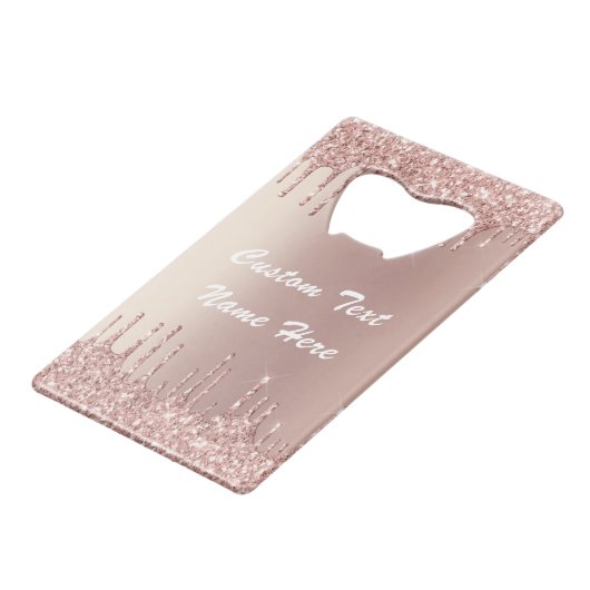 Rose Gold Blush Glitzer Ihr Text Flaschenöffner (Rückseite Schrägansicht)