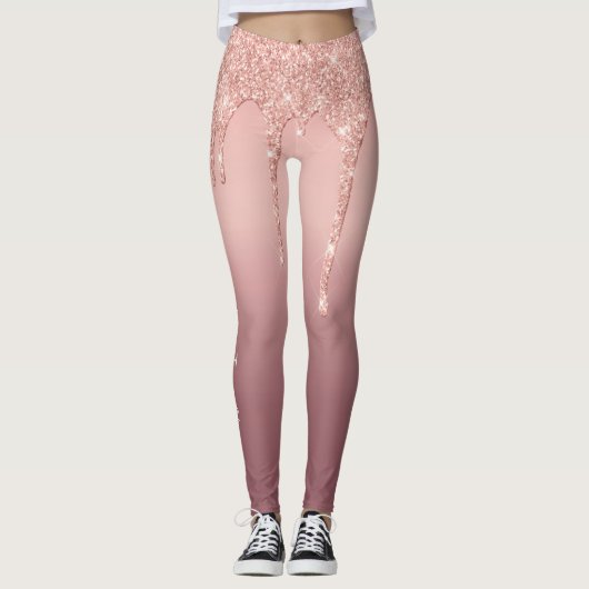 Rose Gold Blush Glitzer Leggings mit benutzerdefin (Vorderseite)