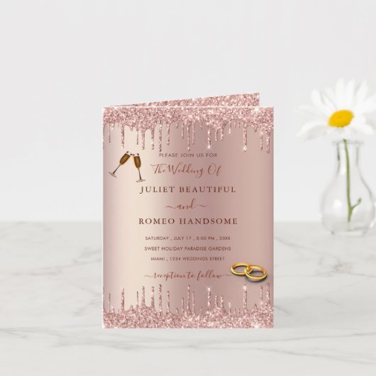 Rose Gold Blush Glitzer Luxus Hochzeit Einladung (Kleine Pflanze)