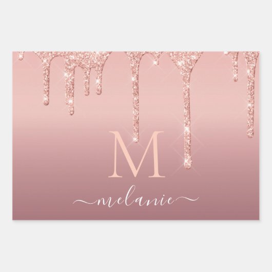 Rose Gold Blush Glitzer Namensschild Geschenk Geschenkpapier Set (Vorderseite 3)