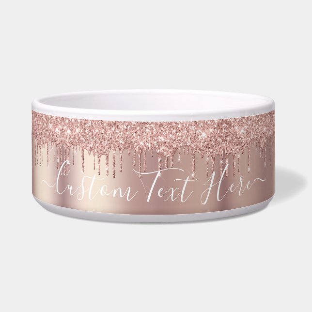 Rose Gold Blush Glitzer Pet Bowl mit benutzerdefin Napf (Vorderseite)