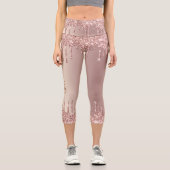 Rose Gold Blush Glitzer Sparkeln Tropfen Benutzerd Capri Leggings (Vorderseite)