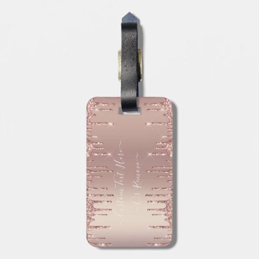 Rose Gold Blush Glitzer Sparkeln Tropfen Benutzerd Gepäckanhänger (Rückseite vertikal)