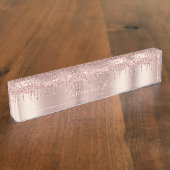 Rose Gold Blush Glitzer Sparkeln Tropfen Benutzerd Namensplakette (Seite)