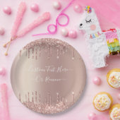 Rose Gold Blush Glitzer Sparkeln Tropfen Benutzerd Pappteller (Party)