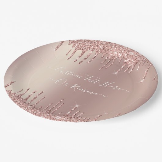 Rose Gold Blush Glitzer Sparkeln Tropfen Benutzerd Pappteller (Schrägansicht)