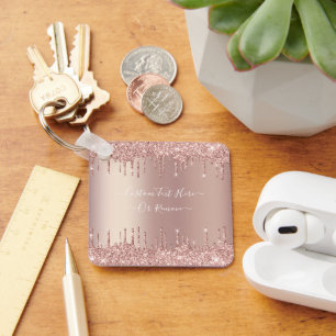 Rose Gold Blush Glitzer Sparkeln Tropfen Benutzerd Schlüsselanhänger