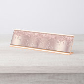 Rose Gold Blush Glitzer Sparkeln Tropfen Benutzerd Schreibtischnamensplakette (Vorderseite )