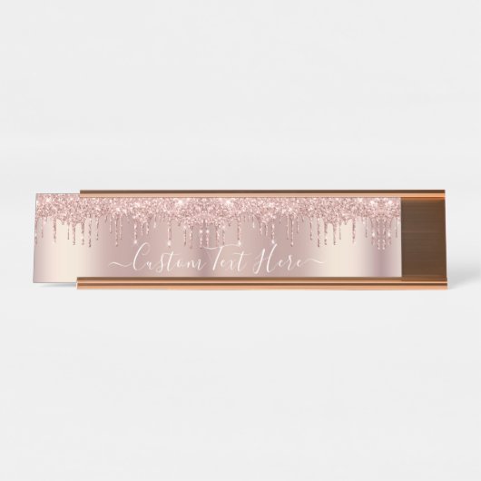 Rose Gold Blush Glitzer Sparkeln Tropfen Benutzerd Schreibtischnamensplakette (Vorderseite )