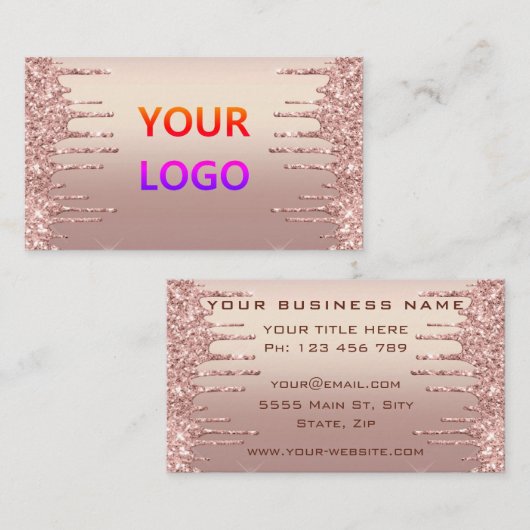 Rose Gold Blush Glitzer Sparkeln Tropfen Ihr Logo Visitenkarte (Vorne/Hinten)