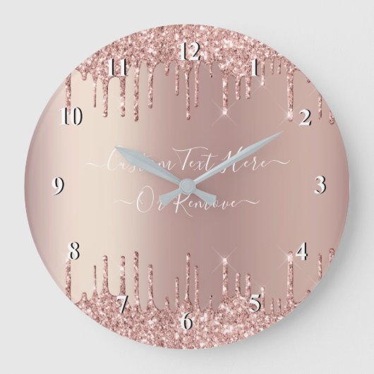 Rose Gold Blush Glitzer Sparkeln Tropfen - Ihr Tex Große Wanduhr (Vorderseite)