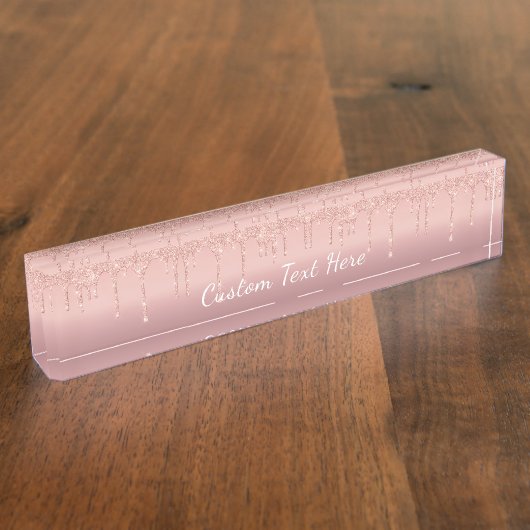 Rose Gold Blush Glitzer Sparkle Schreibtisch Name Namensplakette (Seite)