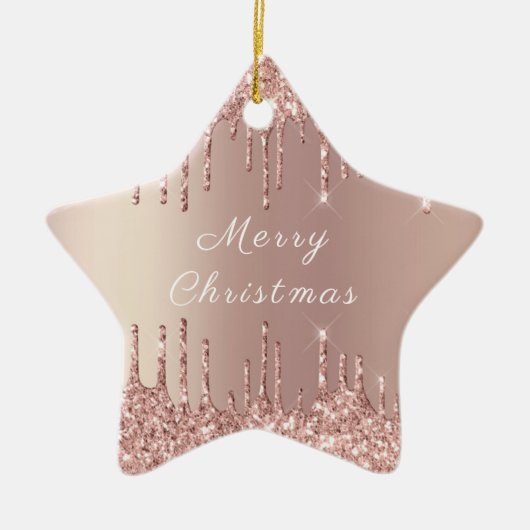 Rose Gold Blush Glitzer Sparkone Tropfen Weihnacht Keramik Ornament (Vorne)