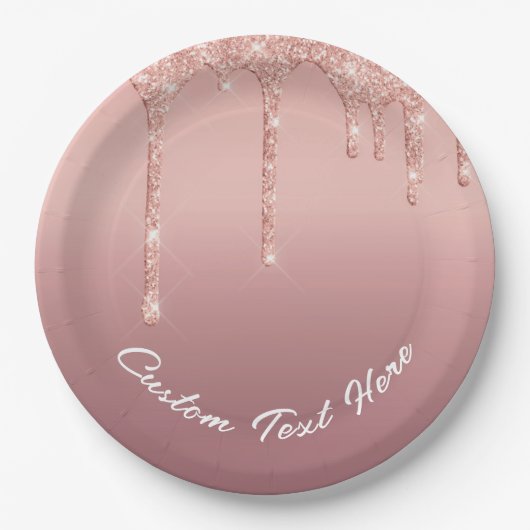 Rose Gold Blush Glitzer Textname Teller (Vorderseite)
