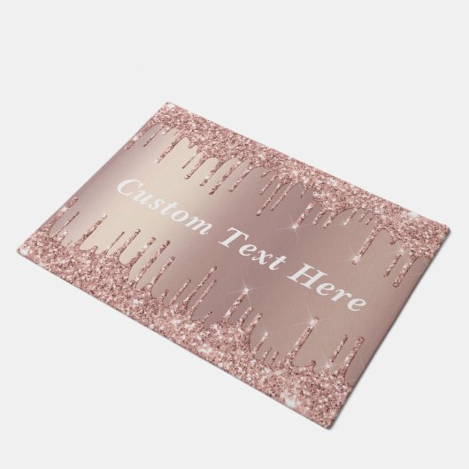 Rose Gold Blush Glitzer Tropfen Doormat Benutzerde Fußmatte (Schrägansicht)