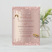 Rose Gold Blush Glitzer Tropfen Hochzeit Einladung (Stehend Vorderseite)