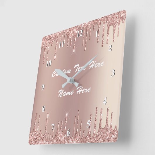 Rose Gold Blush Glitzer Tropfen Ihre Textmauer-Uhr Quadratische Wanduhr (Winkel)