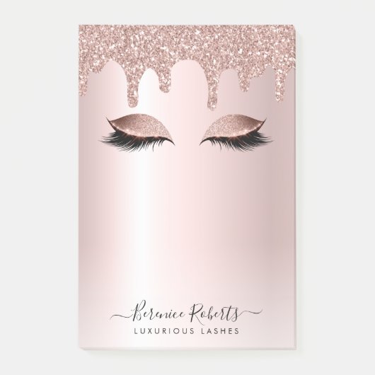Rose Gold Blush Glitzer Tropfen Lash-Erweiterungen Post-it Klebezettel (Vorderseite)