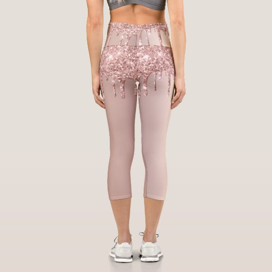 Rose Gold Blush Glitzer Tropfen Leggings + Text (Rückseite)