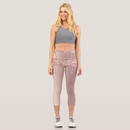 Rose Gold Blush Glitzer Tropfen Leggings + Text (Vorderseite)