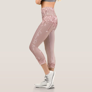 Rose Gold Blush Glitzer Tropfen Leggings + Text/Na