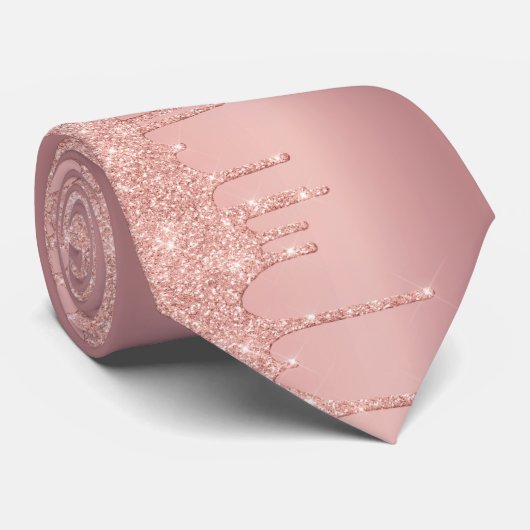 Rose Gold Blush Glitzer Tropfen Neck Tie Krawatte (Gerollt)