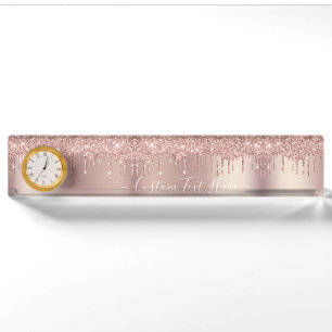 Rose Gold Blush Glitzer Tropfen Schreibtisch Namen Namensplakette