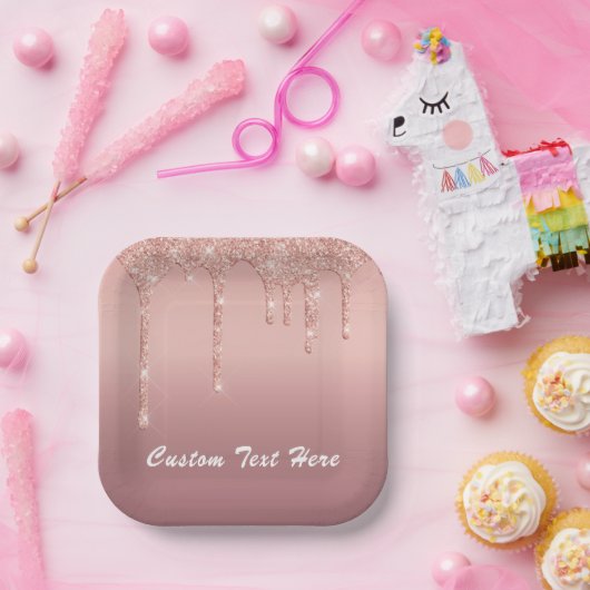 Rose Gold Blush Glitzer Tropfen Text Paper Teller (Party)