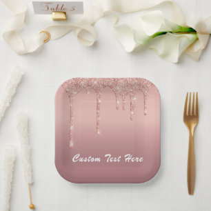 Rose Gold Blush Glitzer Tropfen Text Paper Teller