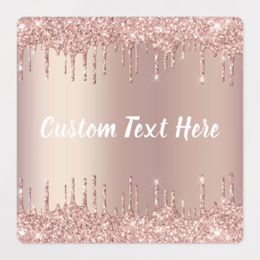 Rose Gold Blush Glitzer Tropfen Textmarkierungen Etiketten (Design 1)