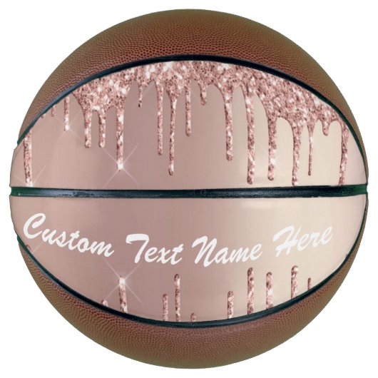 Rose Gold Blush Glitzer Tropfen Textname Basketbal Basketball (Vorderseite)