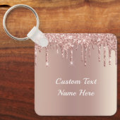 Rose Gold Blush Glitzer Tropfen Textname Schlüssel Schlüsselanhänger (Vorderseite)