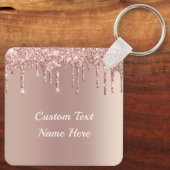 Rose Gold Blush Glitzer Tropfen Textname Schlüssel Schlüsselanhänger (Rückseite)