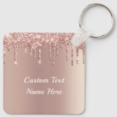 Rose Gold Blush Glitzer Tropfen Textname Schlüssel Schlüsselanhänger (Rückseite)