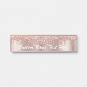 Rose Gold Blush Glitzer Tropfen Textname Türsignie Türschild