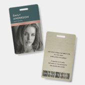 Rose GOLD BLUSH GREEN EMPLOYEE FOTO BAR CODE NAME Ausweis (Vorder- & Rückseite)