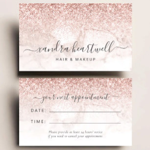 Rose Gold Blush Marmor Glitter Schrift Termin Visitenkarte