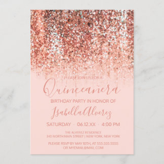 Rose Gold Blush Mermaid Glitzer Ombre Quinceañera Einladung